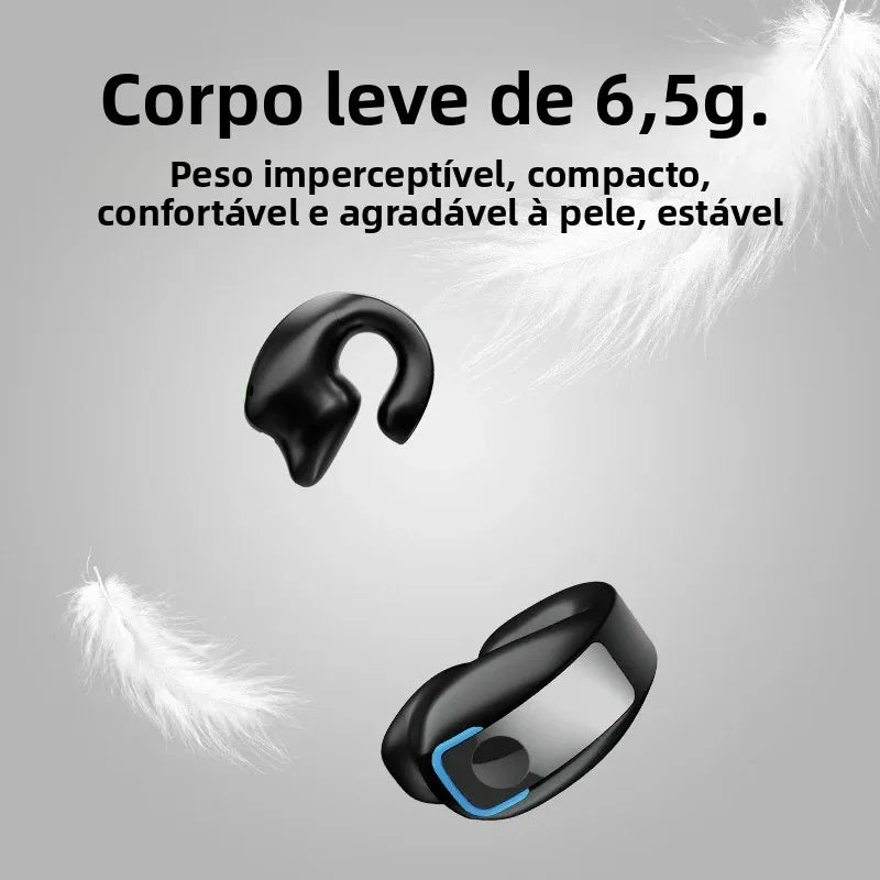 Fone Bluetooth Clip-On Esportivo – Design Aberto – Cancelamento de Ruído – Microfone HD