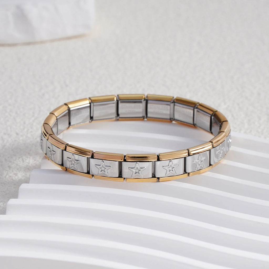 Pulseira Modular Estrelas 9mm – Aço Inox – Unissex – DIY – Moda e Presentes