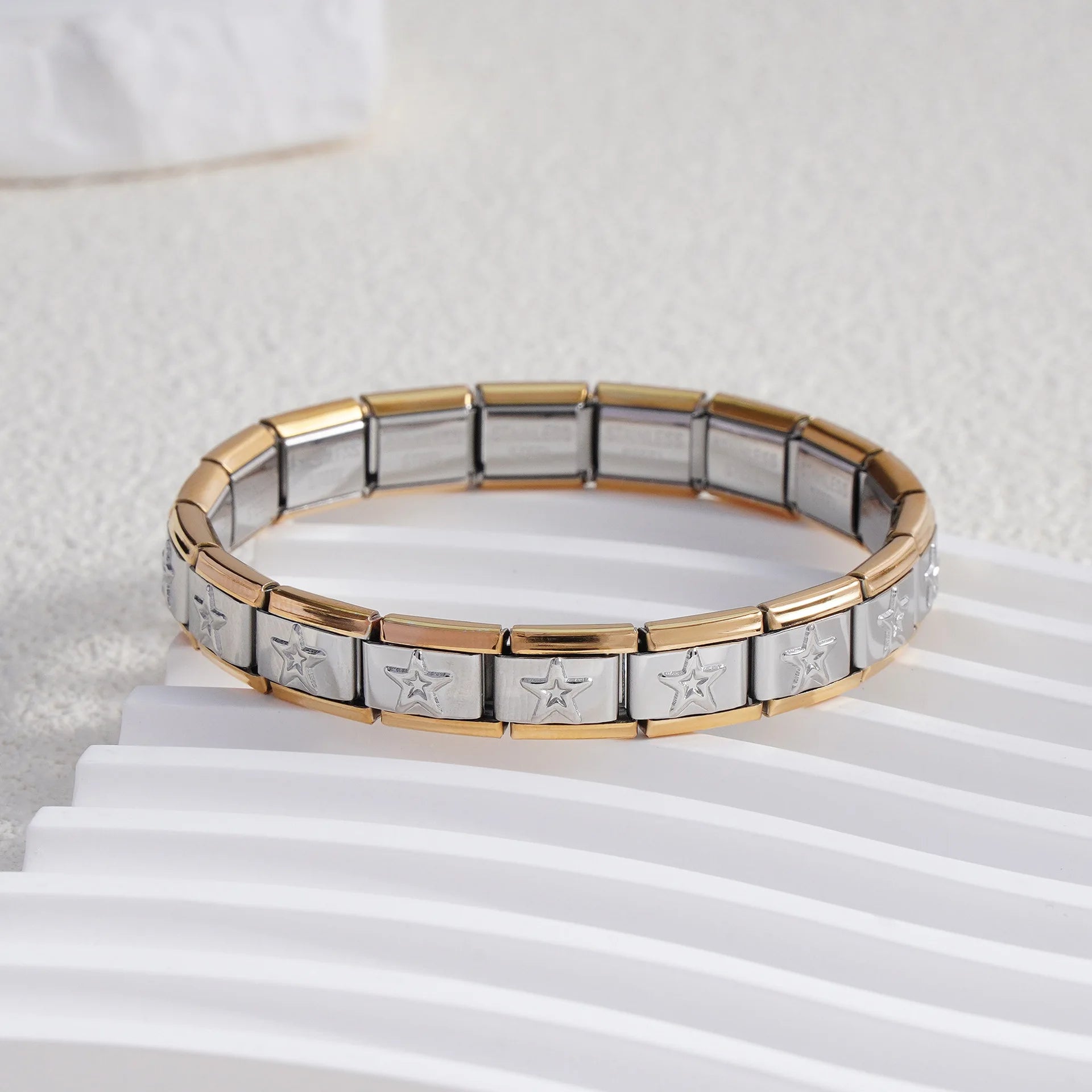 Pulseira Modular Estrelas 9mm – Aço Inox – Unissex – DIY – Moda e Presentes