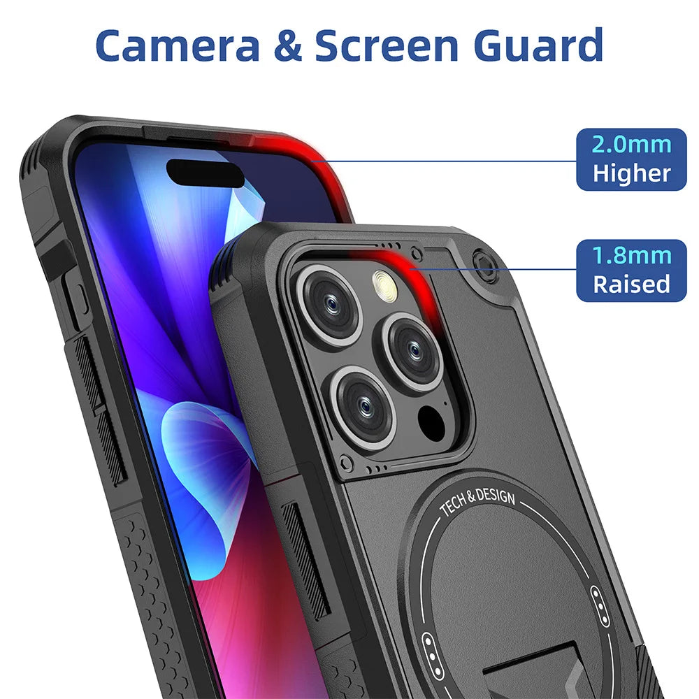 Luxury Kickstand Magnetic With Strap Case For iPhone 17 16 15 12 13 14 Pro Max 11 17 Air Wireless charging Shockproof Back Cover