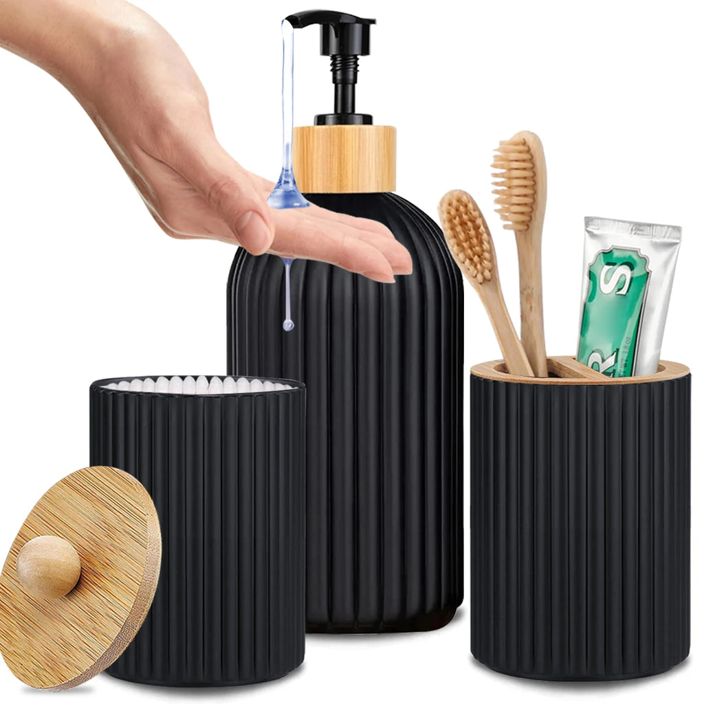 Kit Organizador de Banheiro – Dispenser de Sabão, Porta-algodão e Suporte para Escova