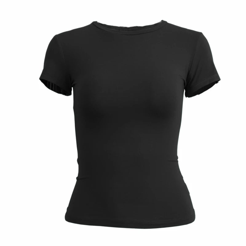 Camiseta Feminina Slim Fit Manga Curta – Gola Redonda – Estilo Y2K
