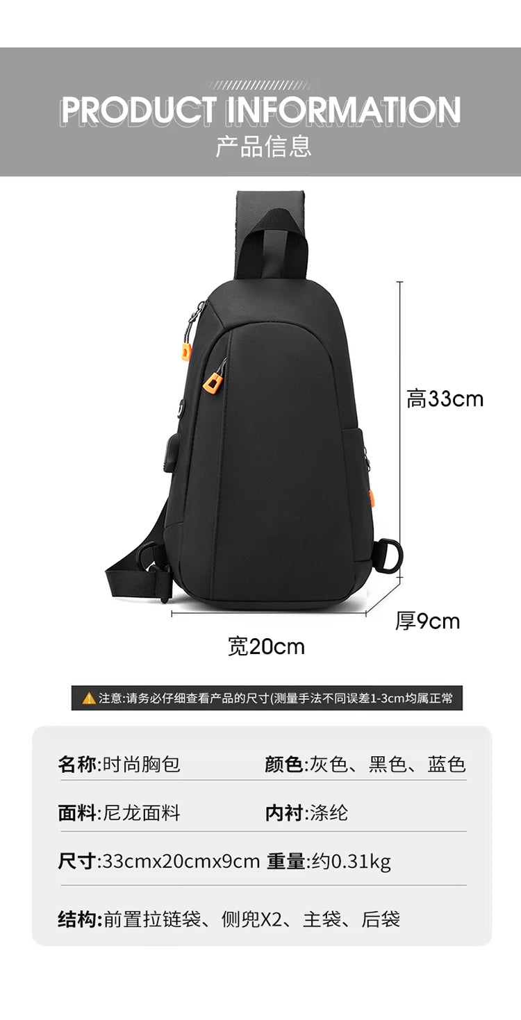 Bolsa Transversal Masculina Multibolsos – Tecido Oxford – Uso Diário e Viagem