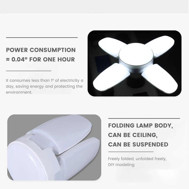Lâmpada LED Dobrável E27 28W – Luz Branca 6500K – Para Teto e Garagem