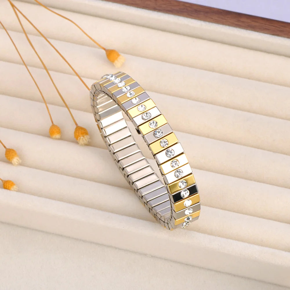 Pulseira Feminina Banhada a Ouro – Aço Inoxidável com Cristal – À Prova d'água
