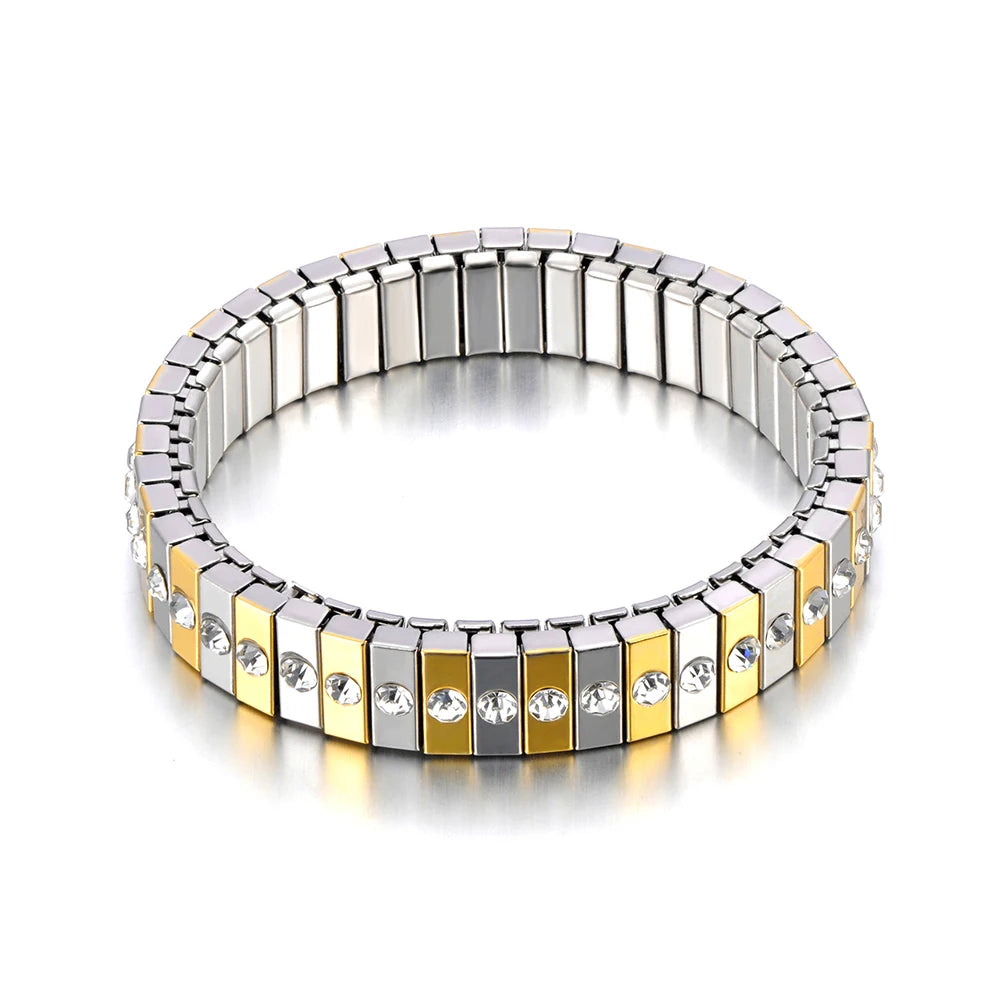 Pulseira Feminina Banhada a Ouro – Aço Inoxidável com Cristal – À Prova d'água