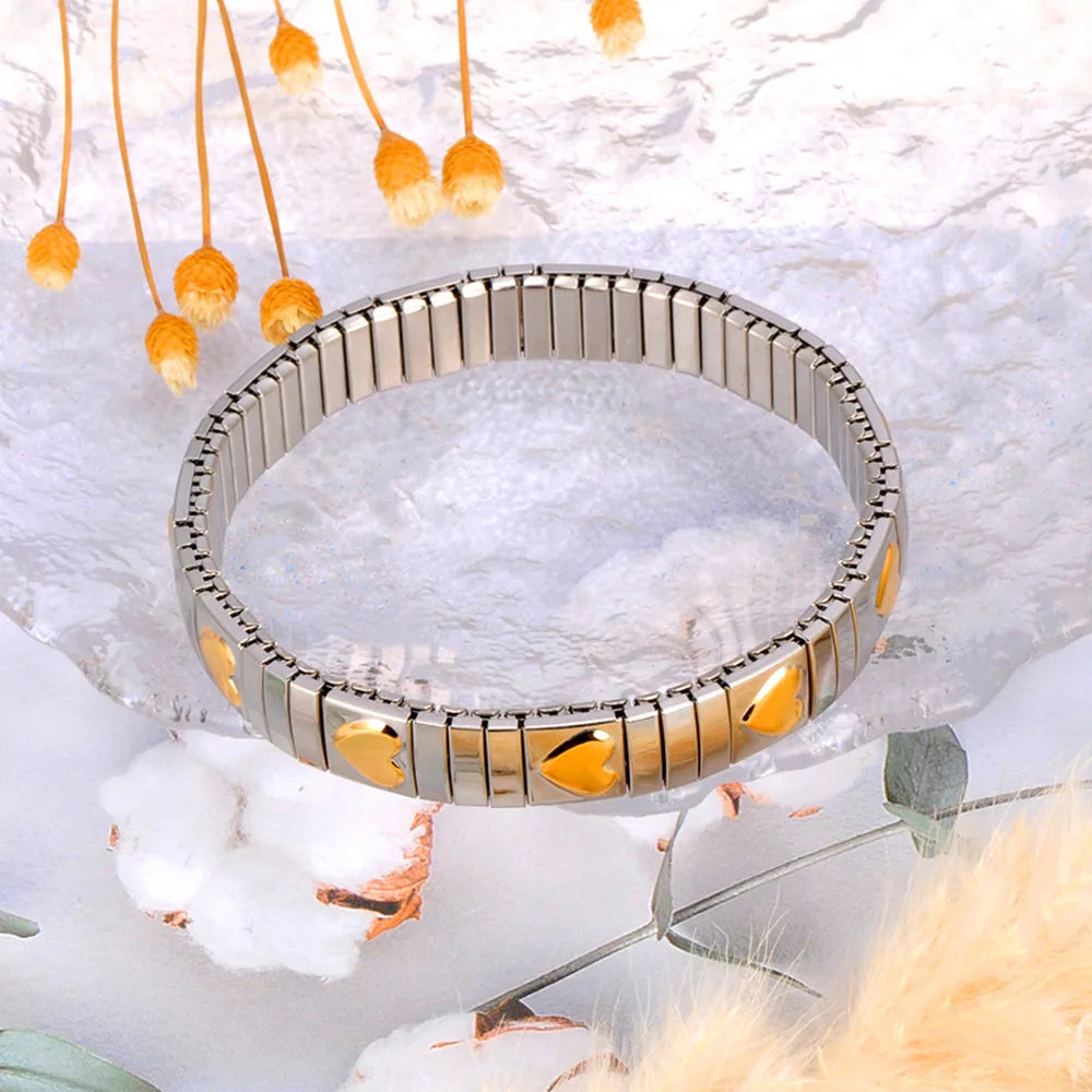 Pulseira Feminina Banhada a Ouro – Aço Inoxidável com Cristal – À Prova d'água