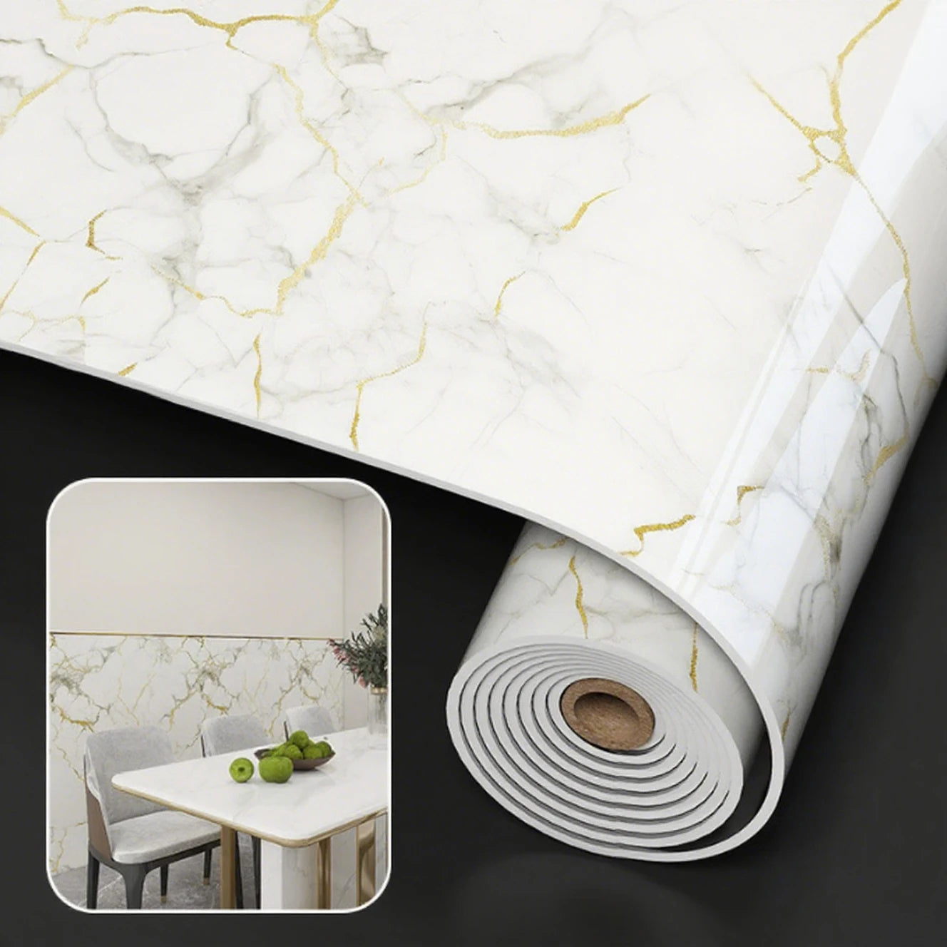 1 Roll Marble Thick Foam Imitation Tile Self-Adhesive Wallpaper Bedroom Living Room Decoration Bathroom Waterproof Wall Sticker