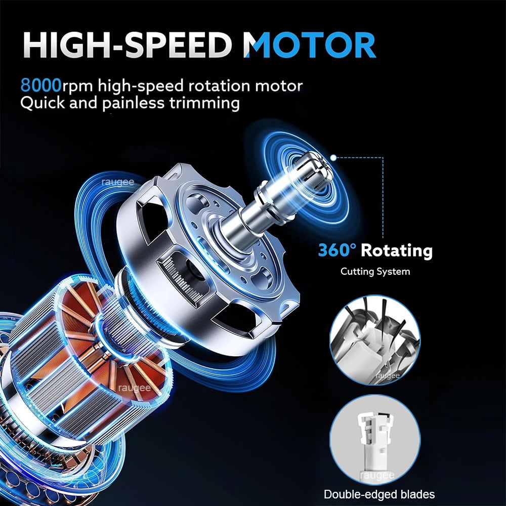 Aparador de Pelos Nasal Elétrico Recarregável – Lâmina Dupla Inox – IPX7 – Display LED