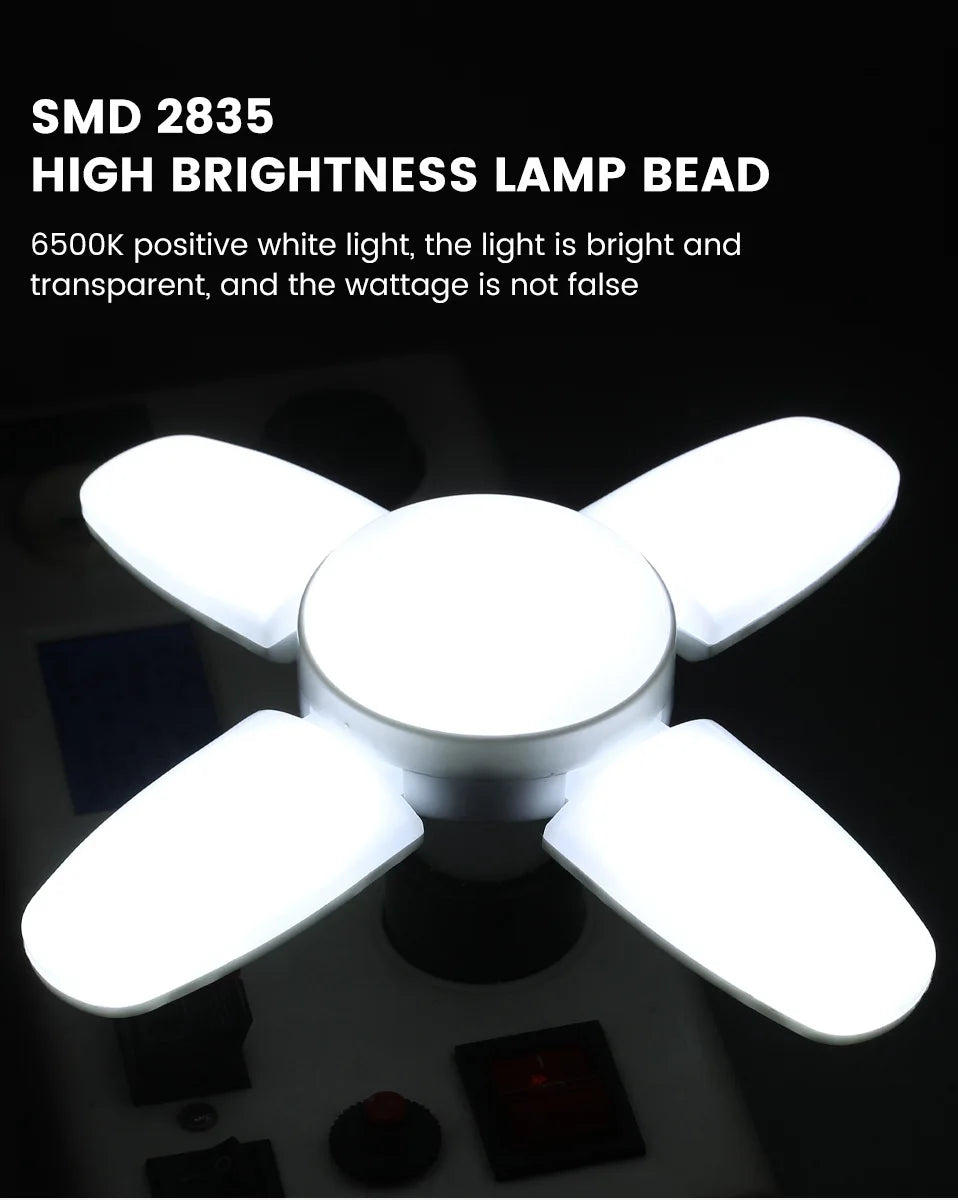 Lâmpada LED Dobrável E27 28W – Luz Branca 6500K – Para Teto e Garagem