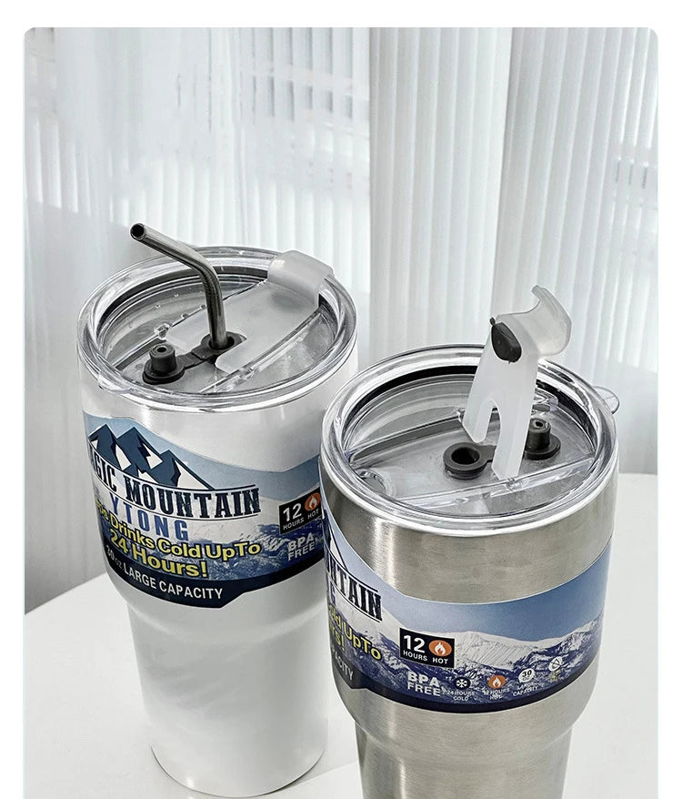 Garrafa Térmica Inox 900ml com Canudo – Isolamento a Vácuo – Ideal para Viagem e Uso Diário