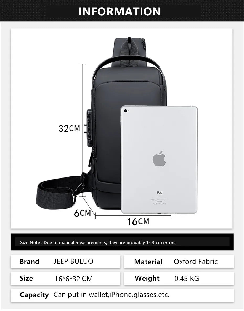 Bolsa Transversal Masculina Jeep Buluo – Nylon Antifurto – Vários Compartimentos