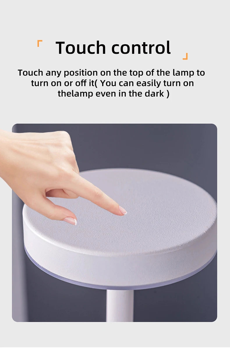 Luminária de Mesa LED Recarregável USB – 3 Cores – Dimmer – Corpo Metálico
