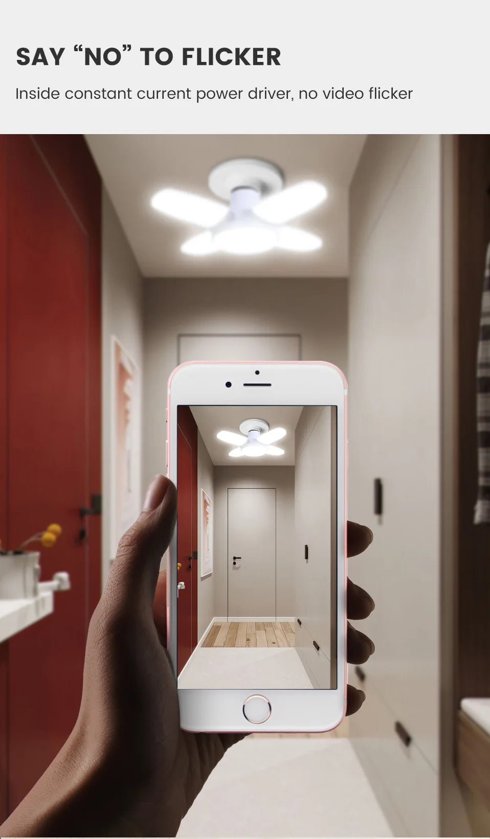 Lâmpada LED Dobrável E27 28W – Luz Branca 6500K – Para Teto e Garagem