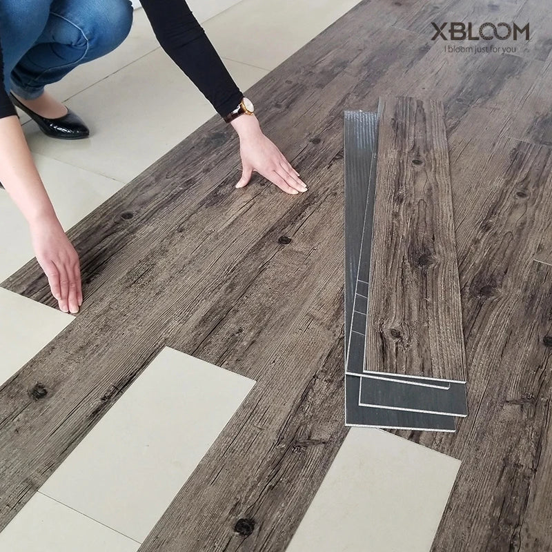 Self-adhesive Wood Grain Floor Wall Stickers PVC Wallpaper for Living Room Toilet Kitchen Home Floor Decor Waterproof Sticker