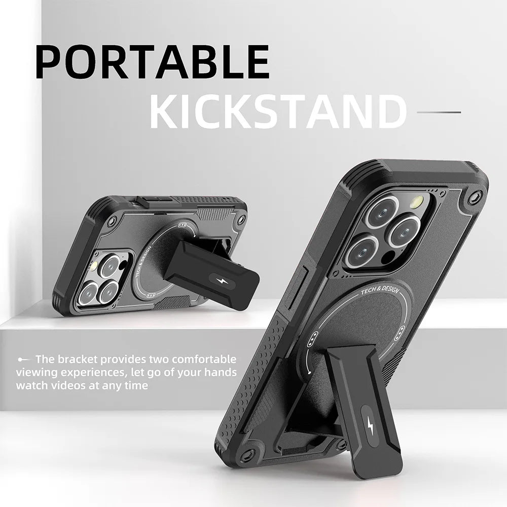Luxury Kickstand Magnetic With Strap Case For iPhone 17 16 15 12 13 14 Pro Max 11 17 Air Wireless charging Shockproof Back Cover