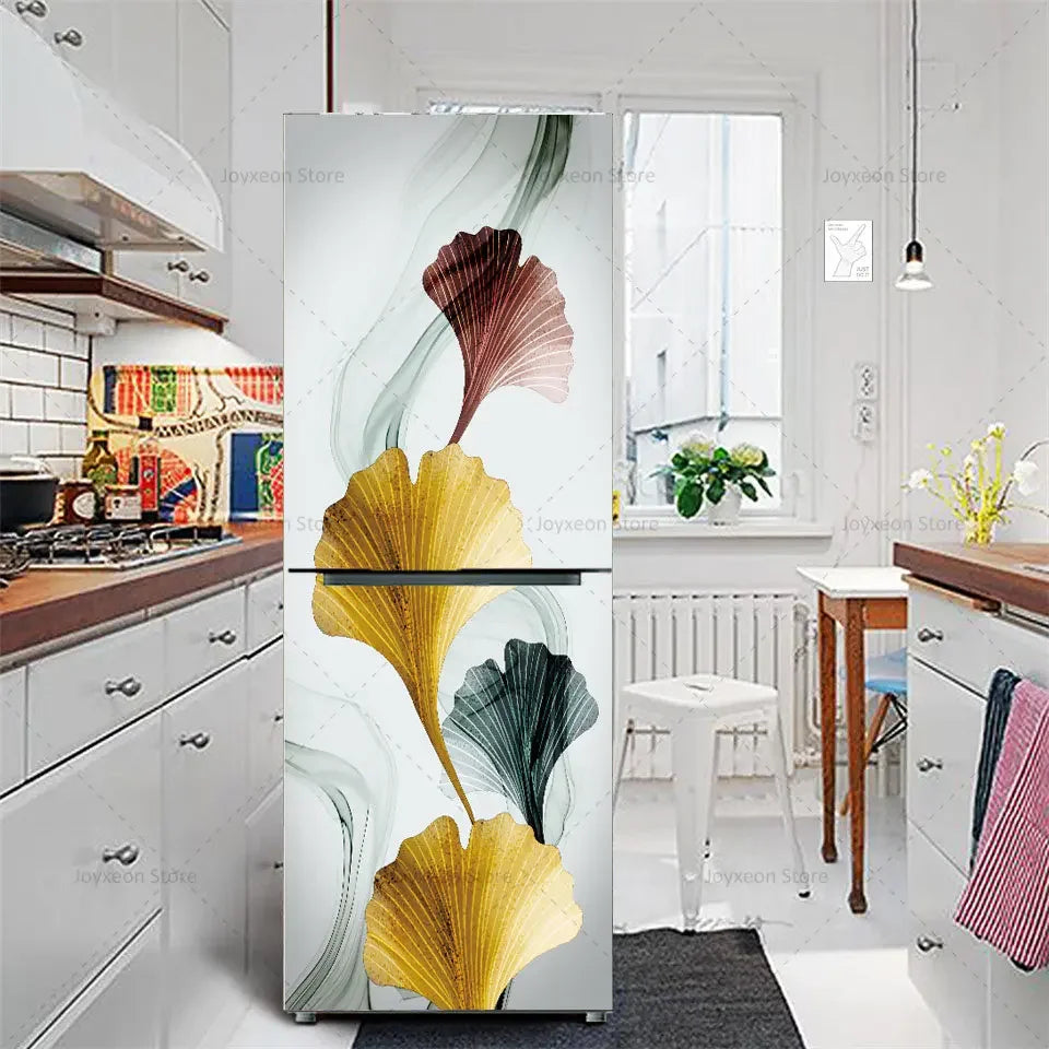 Retro Flower Fridge Sticker Light Blue Background Vinyl PVC Waterproof Self-Adhesive Poster Mural Decorative Fridge Sticker