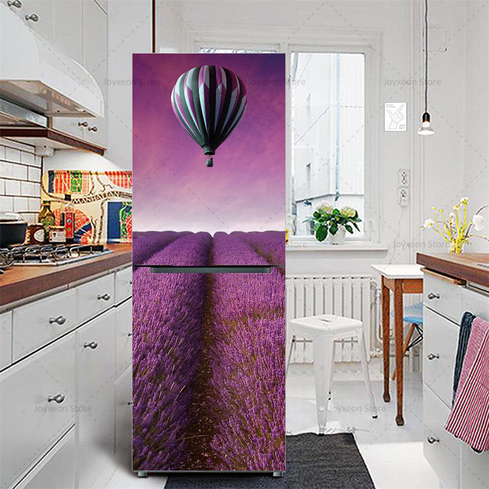 Retro Flower Fridge Sticker Light Blue Background Vinyl PVC Waterproof Self-Adhesive Poster Mural Decorative Fridge Sticker