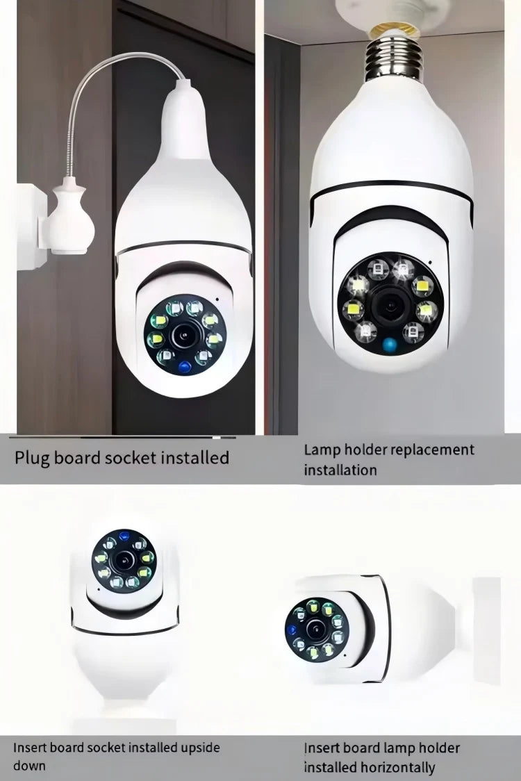 Câmera de Segurança WiFi em Formato de Lâmpada E27 – Full HD – Visão Noturna Colorida
